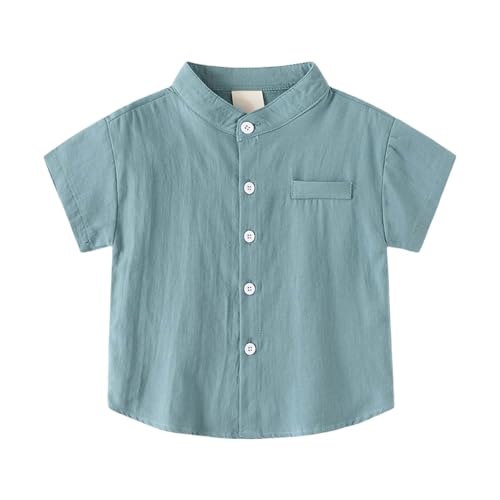 SUPTTING Kinder Hemd Stehkragen Kurzarm Shirt Jungen Knopfleiste Brusttasche Freizeithemd Oberteil Kinderhemd Atmungsaktives Oberteil Bekleidung Kindergarten Schulhemd Festliches Outfit von SUPTTING