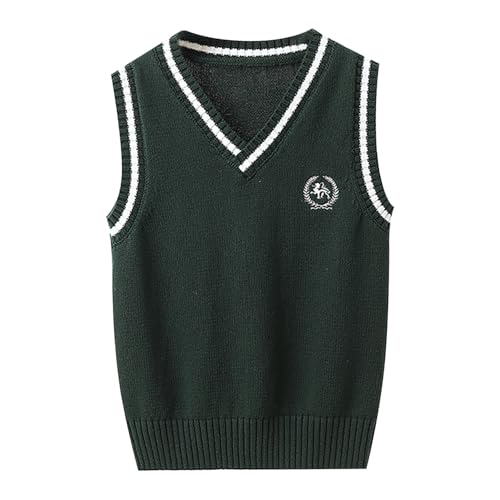SUPTTING Kinder Pullunder Klassisch Schick Strickweste V-Ausschnitt Ärmellos Weste Preppy College-Stil Kontraststreifen Logo-Patch Top für Schuluniform SUPTTING Kinder Pullunder Klassisch Schick Strickweste V-Ausschnitt Ärmellos Weste Preppy College-Stil Kontraststreifen Logo-Patch Top für Schuluniform von SUPTTING