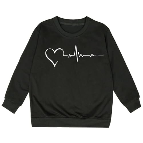 SUPTTING Kinder Sweatshirt Bequem Minimalistisch, Pullover mit Herzschlag-Grafik, Lässig Modern Langarmshirt, Rundhalspullover Regular Fit für den Alltag im Herbst von SUPTTING