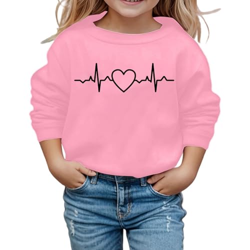 SUPTTING Kinder Sweatshirt Niedlich Liebevoll, Herzschlag-Grafik Verkürzter Schnitt Pullover, Lässig Minimalistisch Herz-Motiv Langarmshirt, Rundhalsausschnitt Crop-Top für die Freizeit von SUPTTING