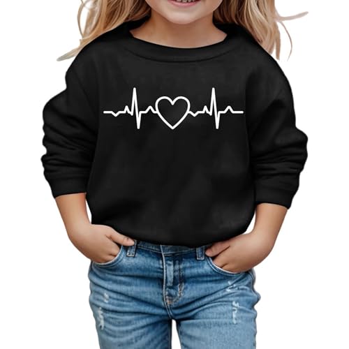 SUPTTING Kinder Sweatshirt Niedlich Liebevoll, Herzschlag-Grafik Verkürzter Schnitt Pullover, Lässig Minimalistisch Herz-Motiv Langarmshirt, Rundhalsausschnitt Crop-Top für die Freizeit von SUPTTING