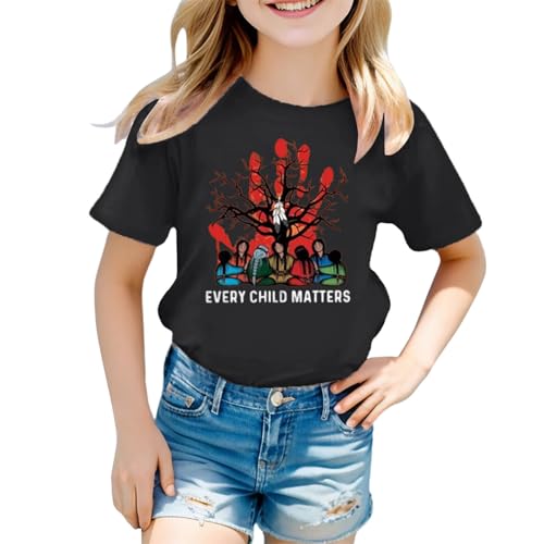 SUPTTING Kinder T-Shirt Bedeutungsvoll Unterstützend Oberteil Rundhalsausschnitt Kurzarm Top Statement Gedenktag Handabdruck-Grafik Schriftzug Gedenk-Shirt für Orange Shirt Day von SUPTTING