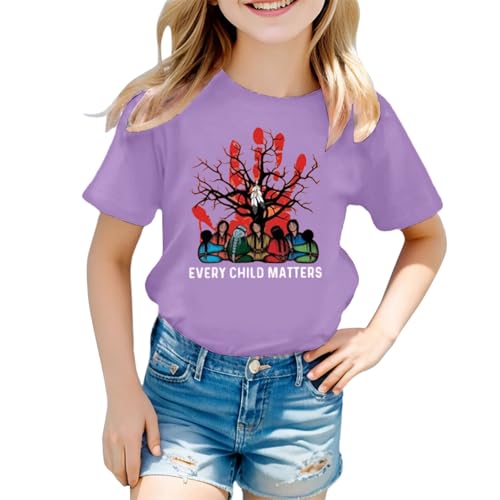 SUPTTING Kinder T-Shirt Bedeutungsvoll Unterstützend Oberteil Rundhalsausschnitt Kurzarm Top Statement Gedenktag Handabdruck-Grafik Schriftzug Gedenk-Shirt für Orange Shirt Day von SUPTTING