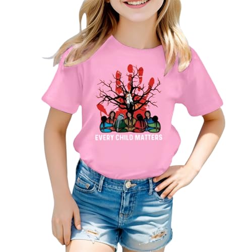 SUPTTING Kinder T-Shirt Bedeutungsvoll Unterstützend Oberteil Rundhalsausschnitt Kurzarm Top Statement Gedenktag Handabdruck-Grafik Schriftzug Gedenk-Shirt für Orange Shirt Day von SUPTTING