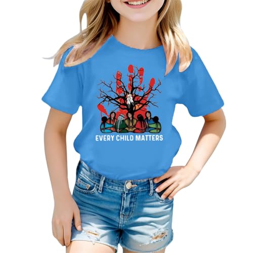 SUPTTING Kinder T-Shirt Bedeutungsvoll Unterstützend Oberteil Rundhalsausschnitt Kurzarm Top Statement Gedenktag Handabdruck-Grafik Schriftzug Gedenk-Shirt für Orange Shirt Day von SUPTTING