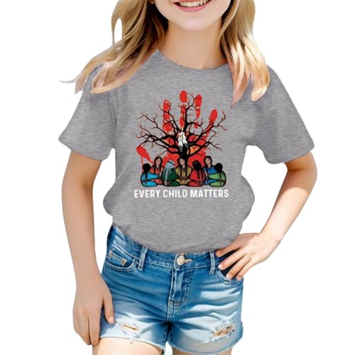 SUPTTING Kinder T-Shirt Bedeutungsvoll Unterstützend Oberteil Rundhalsausschnitt Kurzarm Top Statement Gedenktag Handabdruck-Grafik Schriftzug Gedenk-Shirt für Orange Shirt Day von SUPTTING