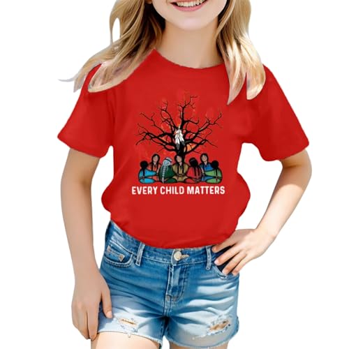 SUPTTING Kinder T-Shirt Bedeutungsvoll Unterstützend Oberteil Rundhalsausschnitt Kurzarm Top Statement Gedenktag Handabdruck-Grafik Schriftzug Gedenk-Shirt für Orange Shirt Day von SUPTTING