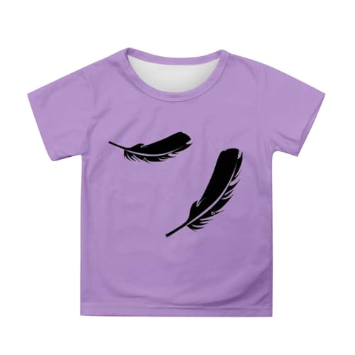 SUPTTING Kinder T-Shirt Bequem Minimalistisch Oberteil Grafik-Druck Rundhals Top Lässig Modern Feder-Motiv Kurz geschnitten Kurzarmshirt für Schule von SUPTTING