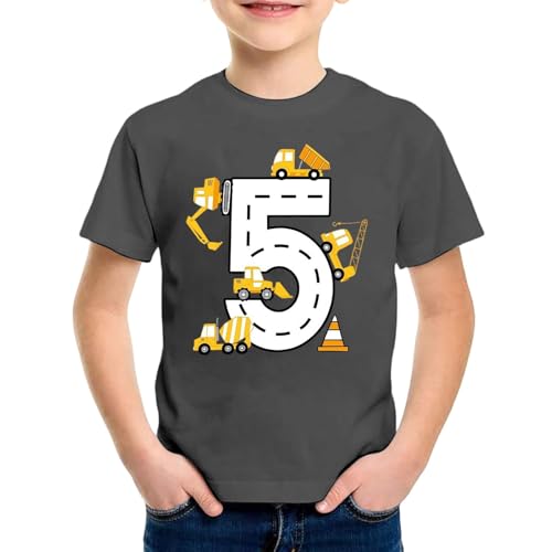 SUPTTING Kinder T-Shirt Nummer 5 Straßen Bagger Betonmischer Kran Verkehrskegel Rundhals Kurzarm Oberteil Jungen Freizeitshirt Shirt 5 Jahre Geburtstagsgeschenk Outfit Stoff Top Baustelle SUPTTING Kinder T-Shirt Nummer 5 Straßen Bagger Betonmischer Kran Verkehrskegel Rundhals Kurzarm Oberteil Jungen Freizeitshirt Shirt 5 Jahre Geburtstagsgeschenk Outfit Stoff Top Baustelle von SUPTTING