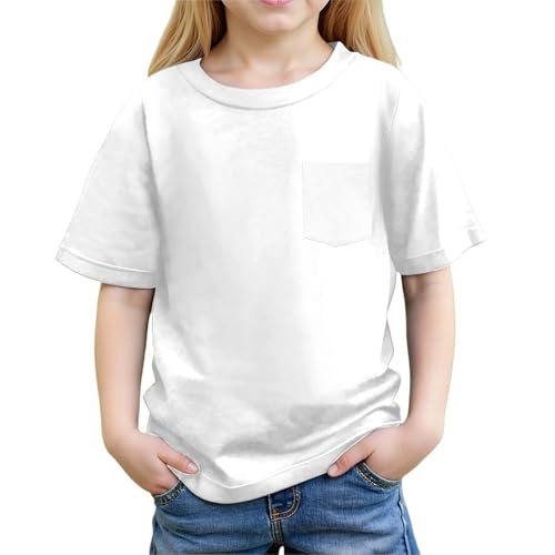 SUPTTING Kinder T-Shirt Unisex Kurzarm Rundhals mit Brusttasche Baumwolle Einfarbig Sommer Frühling Basic Shirt Jungen Mädchen Kindergarten Freizeit Alltag Weich Atmungsaktiv Kinderbekleidung von SUPTTING
