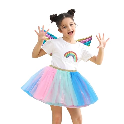 SUPTTING Mädchen Kostüm Set Regenbogen Flügel und Tüllrock Goldener Elastischer Bund Mehrlagiger Tüll Prinzessinnenkleid Partykleid Festliches Kinderkleid Karneval Kostüm Requisiten Tanzkleid SUPTTING Mädchen Kostüm Set Regenbogen Flügel und Tüllrock Goldener Elastischer Bund Mehrlagiger Tüll Prinzessinnenkleid Partykleid Festliches Kinderkleid Karneval Kostüm Requisiten Tanzkleid von SUPTTING