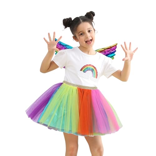 SUPTTING Mädchen Kostüm Set Regenbogen Flügel und Tüllrock Goldener Elastischer Bund Mehrlagiger Tüll Prinzessinnenkleid Partykleid Festliches Kinderkleid Karneval Kostüm Requisiten Tanzkleid SUPTTING Mädchen Kostüm Set Regenbogen Flügel und Tüllrock Goldener Elastischer Bund Mehrlagiger Tüll Prinzessinnenkleid Partykleid Festliches Kinderkleid Karneval Kostüm Requisiten Tanzkleid von SUPTTING