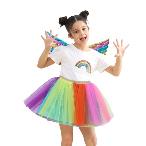 SUPTTING Mädchen Kostüm Set Regenbogen Flügel und Tüllrock Goldener Elastischer Bund Mehrlagiger Tüll Prinzessinnenkleid Partykleid Festliches Kinderkleid Karneval Kostüm Requisiten Tanzkleid SUPTTING Mädchen Kostüm Set Regenbogen Flügel und Tüllrock Goldener Elastischer Bund Mehrlagiger Tüll Prinzessinnenkleid Partykleid Festliches Kinderkleid Karneval Kostüm Requisiten Tanzkleid von SUPTTING