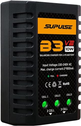 SUPULSE B3V2 Upgraded Version 10W Lipo Ladegerät für 2-3S Akku 7.4V 11.1V Lipo Charger, Kompaktes Airsoft-Schnellladegerät (100-240V) für RC Auto, RC Boot und RC Flugzeug (Europäische Ausführung) von SUPULSE