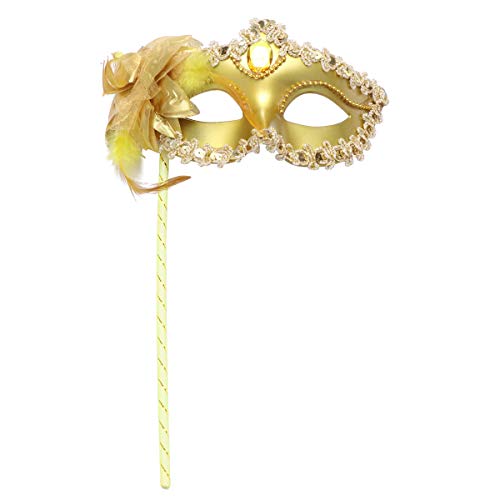 SUPVOX 3 Stück Maskerade Halloween Karneval Party Maske Hand Held Maske Prom Prinzessin venezianische Maske Abschlussfeier Party Goldene Maske mit Stab von Supvox