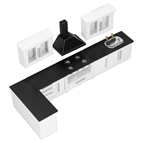 1:12 Mini-Puppenhaus-Küchenschrank, Modernes Küchenset mit Funktionierenden Türen, Miniaturmöbel aus Holz für Puppenhausdekoration in Küche, Wohnzimmer, Birke von SUPYINI