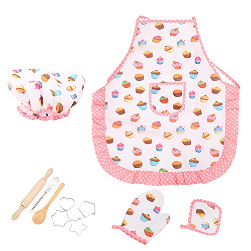 11 Stück Chefrolle-Kostüm-Set, Wasch Bares Tuch für, Back-Kit mit Schneebesen, Rolling Pin und Cutters, Cupcake Schürze und Ofen Mitt Geeignet für Alter 3 (11 Kuchenstücke) von SUPYINI