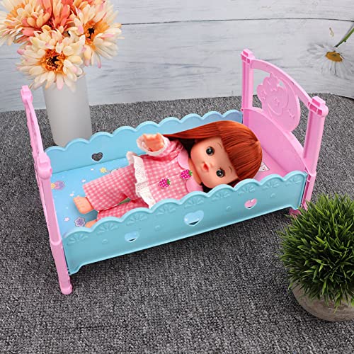 Cartoon Doll Bett, Mini Schöne Simulation Krippenmöbel mit Sicheren und Dauerhaften Funktionen für Spielen Spielzeugzubehör Spielen von SUPYINI