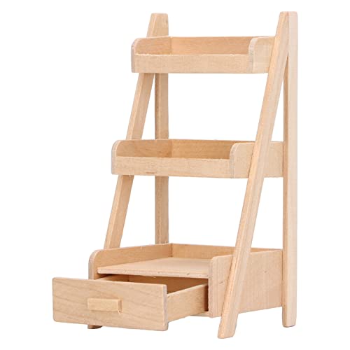 Dollhouse Blumenregal, 1/12 Birkenholz Miniatur 3 Schicht Blumenständer mit Lagerschubladen für Puppenhausmöbelzubehör, Bestehend aus Birkenholz, 4,3x2,0 Zoll von SUPYINI