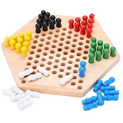 Langlebiges Hölzerne Chinesische Checkers-Brettspiel, Sechsseitiges Schachbrett mit 6 Farben für Erwachsene und Kinder, Erhöhen Sie die Familie der Familie. von SUPYINI