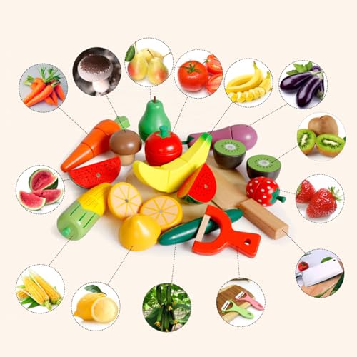 Magnetes Schneiden Lebensmittel Set Holzspiel Food Obst für Frühe Bildung (Früchte) von SUPYINI