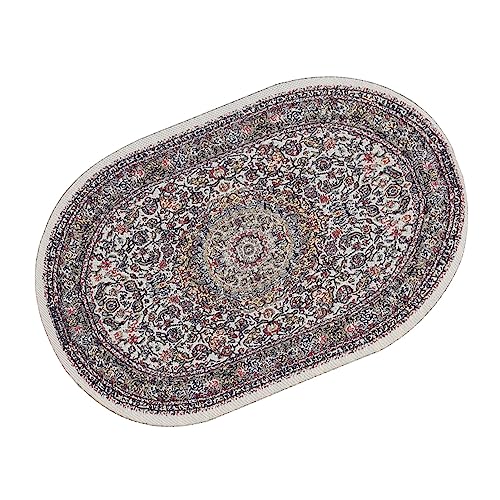 Mini Vintage Gewebter Teppichpuppenhaus Dekoration Zubehör Oval Blumenfarb mit Lebendigem Design, Geeignet für Puppenhausliebhaber, Langlebig, Realistisch (B02 Beige) von SUPYINI