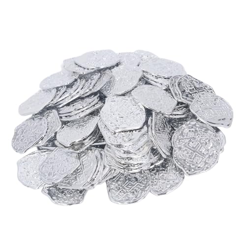SUPYINI 100 Stück Piratenmünzen, hochsimuliert, dekorative Münzen mit speziellen Motiven, ideal für Halloween und Partys (Silber) von SUPYINI