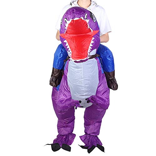 SUPYINI Aufblasbares Dinosaurierkostüm Aufblasbarer Anzug T-Rex Blow-up-Outfit mit Luftgebläse für Halloween-Party Erwachsene 150-195 Cm (X115 blau und lila) von SUPYINI