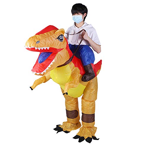 SUPYINI Aufblasbares Dinosaurierkostüm Aufblasbarer Anzug T-Rex Blow-up-Outfit mit Luftgebläse für Halloween-Party Erwachsene 150-195 Cm (X115 gelb und rot) von SUPYINI