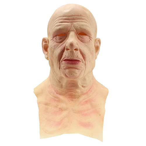 SUPYINI Halloween-Masken für Männer, 26 x 23 x 10 Halloween-Kopfbedeckung, alter Mann, Gesichtsabdeckung, realistische menschliche Horror-Perücke, Kopfbedeckung für Party-Requisiten (verschiedene von SUPYINI