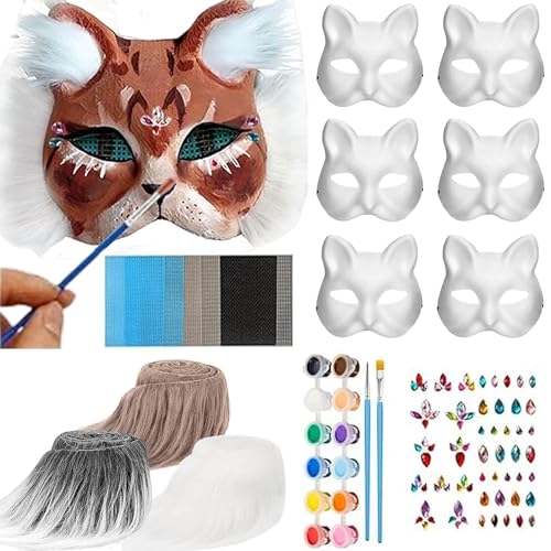 SUQ 6PCS Katze Maske Set, DIY weiße leere Tier Mask, handgemalte Graffiti Fuchs, für Maskerade Party Halloween und Rollenspiele Maske SUQ 6PCS Katze Maske Set, DIY weiße leere Tier Mask, handgemalte Graffiti Fuchs, für Maskerade Party Halloween und Rollenspiele Maske von SUQ