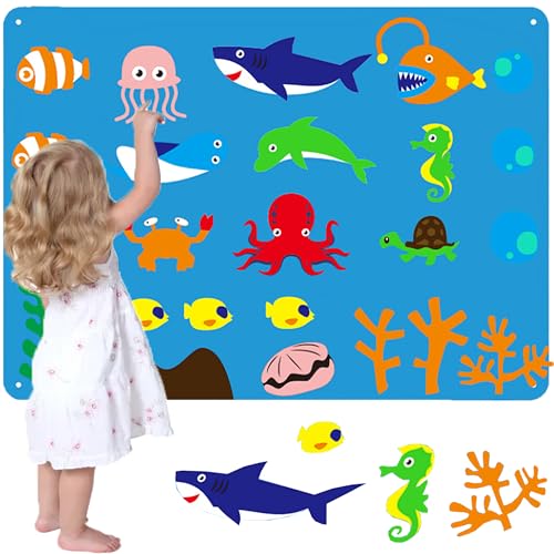 SUQ Filz Story Board Set, Activity Board Für Kinder Filz, Lernspielzeug Kinderspielzeug, Storytelling Set Wiederverwendbares, Hängendes Lernspielzeug, Früherziehung Spielset (Ozean) von SUQ