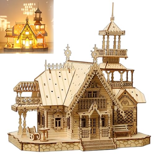 SUQ Mechanisch Modellbausatz Holz 3D Puzzle,Holzpuzzle,Erwachsene Holzpuzzle Modellbausätze Bauen,Schreibtischdekoration,für Weihnachten, Geburtstag,Erwachsene und Modellbau（Villa） von SUQ