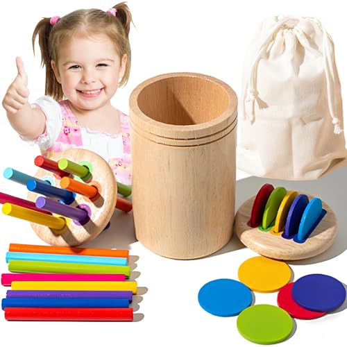 SUQ Montessori Pädagogisches Holz Klassifizierung Stick Spielzeug, Scheibe und Zylinder, Doppelter Deckel, Wooden Shape Color Sorter Learning Educational Toys for 1+ Year Old, Sensorisches Spielzeug SUQ Montessori Pädagogisches Holz Klassifizierung Stick Spielzeug, Scheibe und Zylinder, Doppelter Deckel, Wooden Shape Color Sorter Learning Educational Toys for 1+ Year Old, Sensorisches Spielzeug von SUQ