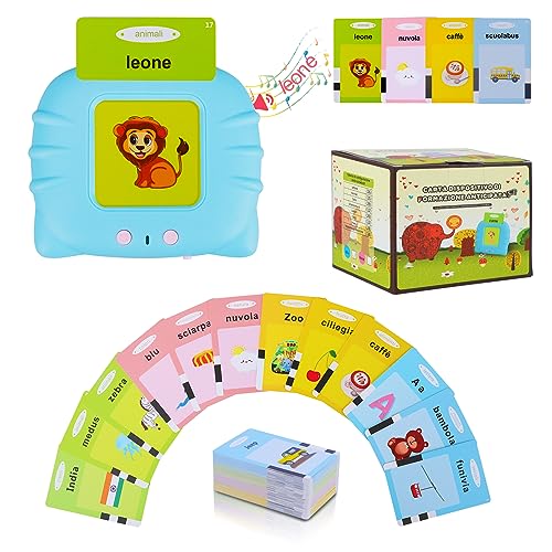 Standard-Italienisch, sprechende Lernkarten, Lernspielzeug für Kinder im Alter von 1–6 Jahren, 192 Blatt 384 Wörter, akustisches Lernspielzeug, interaktives Spielzeug für Jungen und Mädchen – Blau von SURPN