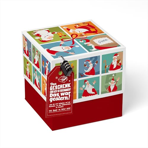 SURPRISA Geschenkbox für Weihnachten, Rätselbox Geldgeschenke Verpackung für Gutscheine, Weihnachtsmann Rätsel, Größe L (20cm) von SURPRISA