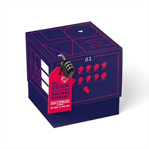 SURPRISA Geschenkbox mit Samt und Glanz, Rätselbox für Geschenke und Gutscheine zum Valentinstag, Jahrestag, Hochzeitstag für Sie und Ihn, Herzrätsel, Größe M (16cm) von SURPRISA