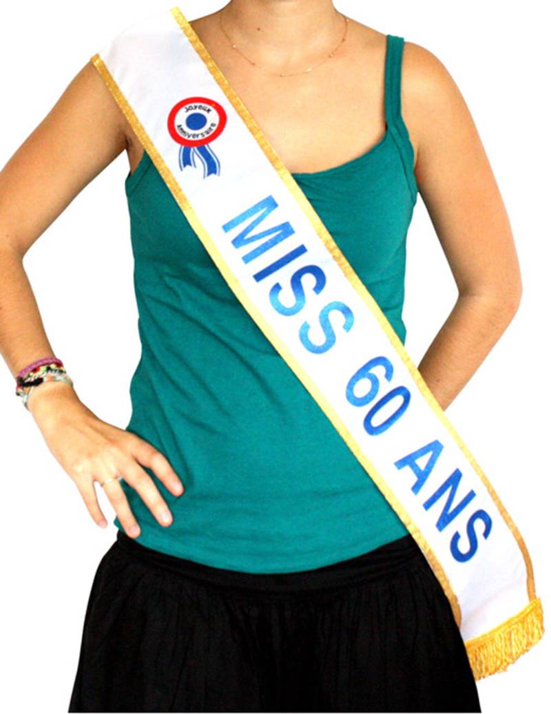 Schärpe Miss 60. Geburtstag für Erwachsene weiß-gold-blau Schärpe Miss 60. Geburtstag für Erwachsene weiß-gold-blau von SURPRISEZ VOUS