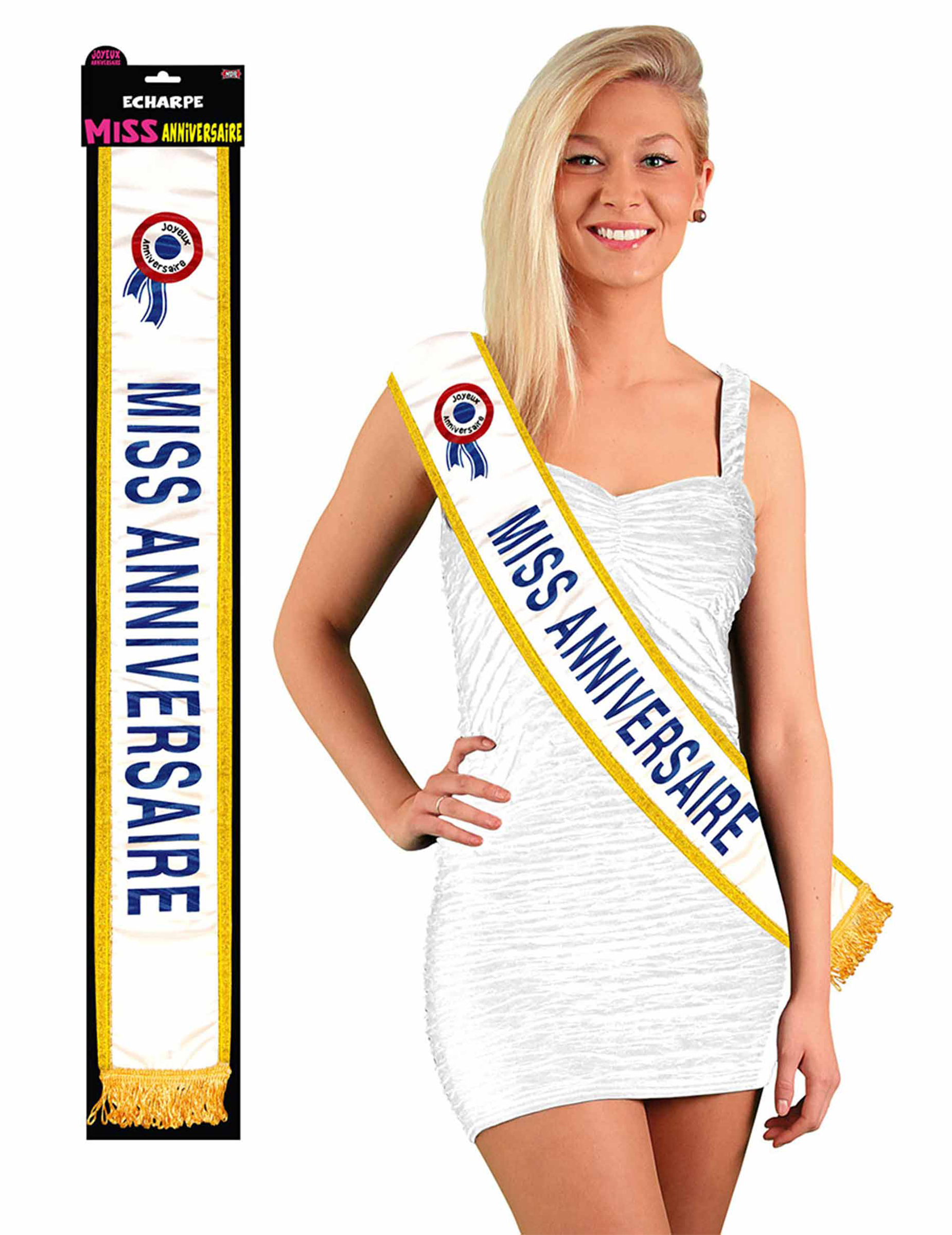 Schärpe Miss Birthday für Erwachsene weiß-gold Schärpe Miss Birthday für Erwachsene weiß-gold von SURPRISEZ VOUS