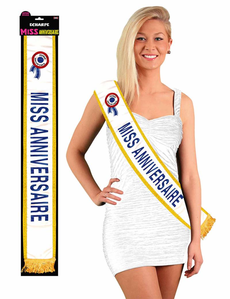 Schärpe Miss Birthday für Erwachsene weiß-gold Schärpe Miss Birthday für Erwachsene weiß-gold von SURPRISEZ VOUS