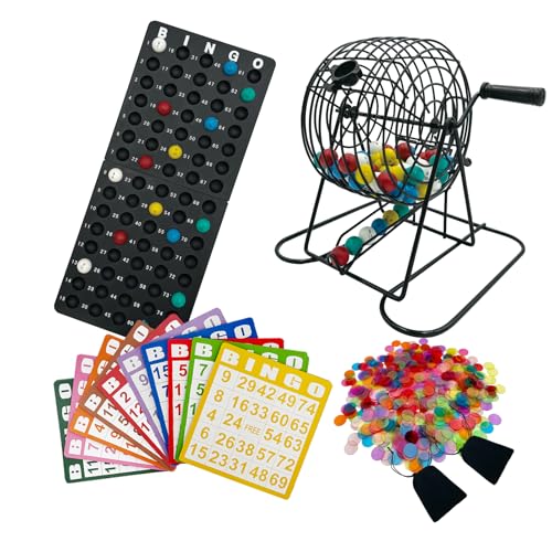 SUTIMSHE Deluxe-Bingo-Spiel-Set, Bingo-Set enthält Metallkäfig, 600 Kunststoffchips in verschiedenen Farben, 100 große Karten, 75 Bingo-Bälle, Kunststoff-Masterboard, 2 Samtbeutel, ideal für SUTIMSHE Deluxe-Bingo-Spiel-Set, Bingo-Set enthält Metallkäfig, 600 Kunststoffchips in verschiedenen Farben, 100 große Karten, 75 Bingo-Bälle, Kunststoff-Masterboard, 2 Samtbeutel, ideal für von SUTIMSHE