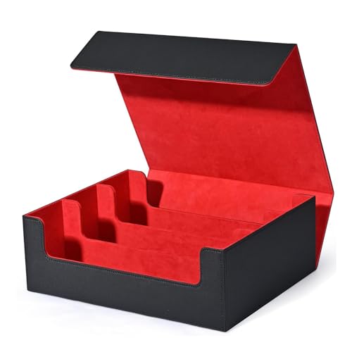 SUVIA Kartenaufbewahrungsbox für Sammelkarten, Magnetverschluss, Kartenhalter, Deckhülle mit Seitlicher Beladung, Spielkartenbox, Schwarz + Rot, Langlebig, Einfach zu Bedienen von SUVIA
