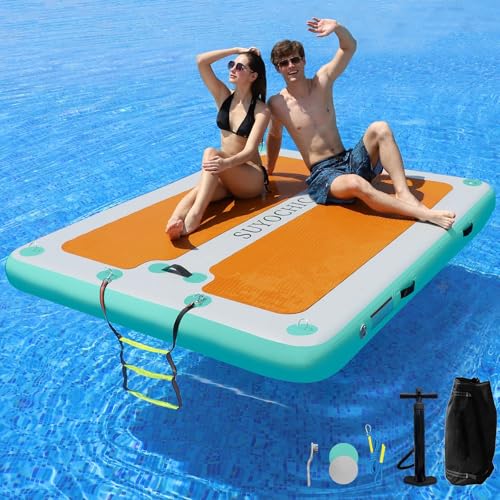 SUYOCHIC Aufblasbares Schwimmdock, 2,4 m x 1,8 m, Boot, Schwimmplattform, Dock mit rutschfester Oberfläche, aufblasbare Inselfloß-Wassermatte für See, schwimmendes Pad für Ozean, Pool, Strand SUYOCHIC Aufblasbares Schwimmdock, 2,4 m x 1,8 m, Boot, Schwimmplattform, Dock mit rutschfester Oberfläche, aufblasbare Inselfloß-Wassermatte für See, schwimmendes Pad für Ozean, Pool, Strand von SUYOCHIC