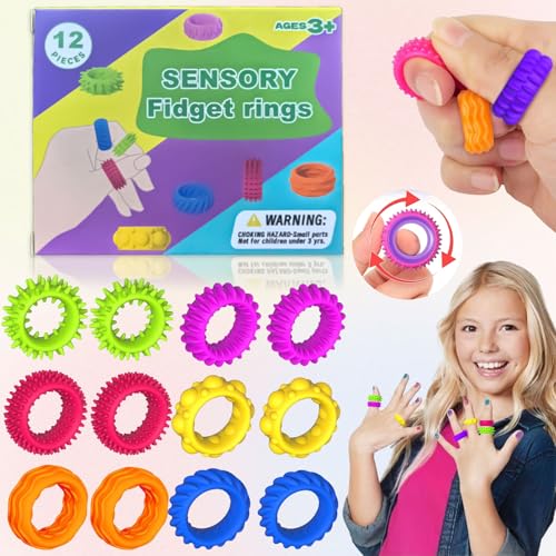 SUpotery 12 Stück Sensorische Ringe Aus Silikon, 6 Texturen Silikon Fidget Sensory Fidget Ring, Fidget Ringe Sensorisches für Kinder und Erwachsene, Autismus, Reduziert Angstzustände (6 Farben) von SUpoetry