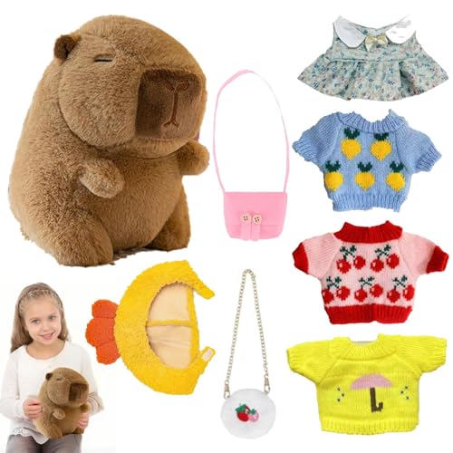 SVCEQZE Capybara-Plüsch mit Kleidung, Capybara-Plüschtier | Capybara mit Kopfbedeckung 4 Kleidung & Accessoires | Cartoon-Capybara-Kuscheltier mit Outfits, 25 cm großer Plüsch für Nachttisch, Sofa, SVCEQZE Capybara-Plüsch mit Kleidung, Capybara-Plüschtier | Capybara mit Kopfbedeckung 4 Kleidung & Accessoires | Cartoon-Capybara-Kuscheltier mit Outfits, 25 cm großer Plüsch für Nachttisch, Sofa, von SVCEQZE