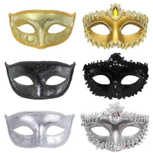 6-teiliges Masken-Set, venezianische Masken für Damen, Halloween-Kostümmaske für Paare, Damen und Herren, Mehrere Farben, L von SVMVVGW