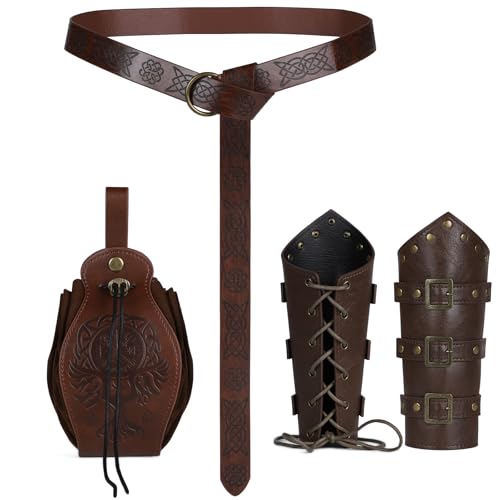 SWAWIS Mittelalter Kleidung Accessoires Set, Halloween Nekromanten Anzug mit Mittelalter Gürtel und GüRteltasche Elbogenschützer, Wikinger Kostüm Zubehör für Cosplay Halloween Zauberer Hexe(Braun) SWAWIS Mittelalter Kleidung Accessoires Set, Halloween Nekromanten Anzug mit Mittelalter Gürtel und GüRteltasche Elbogenschützer, Wikinger Kostüm Zubehör für Cosplay Halloween Zauberer Hexe(Braun) von SWAWIS