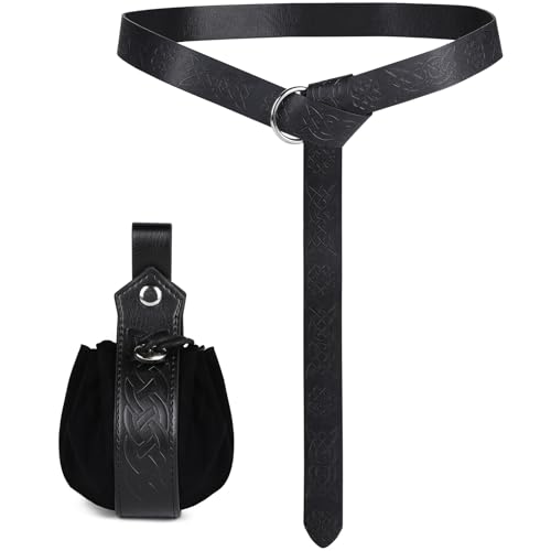 SWAWIS Schwarz Halloween Nekromanten Anzug, Mittelalter Kleidung mit Mittelalter Gürtel und GüRteltasche, PU-Leder Wikinger Mittelalter Accessoires Set für Cosplay Halloween Zauberer Hexe SWAWIS Schwarz Halloween Nekromanten Anzug, Mittelalter Kleidung mit Mittelalter Gürtel und GüRteltasche, PU-Leder Wikinger Mittelalter Accessoires Set für Cosplay Halloween Zauberer Hexe von SWAWIS