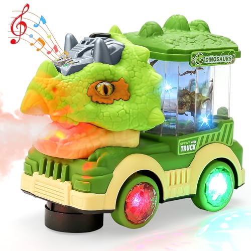 Dinosaurier Spielzeugauto für Jungen, 3-8 Jahre, mit simuliertem Rauch, dynamische Sound-Effekte, coole Beleuchtung, Universalrad, geeignet als Weihnachtsgeschenk oder Geburtstagsgeschenk für Kinder von SWBSLL