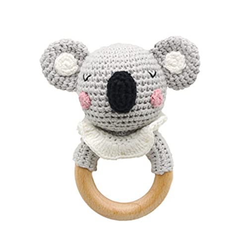 SWECOMZE Holzspielzeug Baby, Baby Rassel Spielzeug, Baby Beißring Holz Gehäkelte Greifling, Handmade Babyrassel Holzspielzeug, Geschenke zur Geburt für mädchen und Junge (Koala,#1) von SWECOMZE